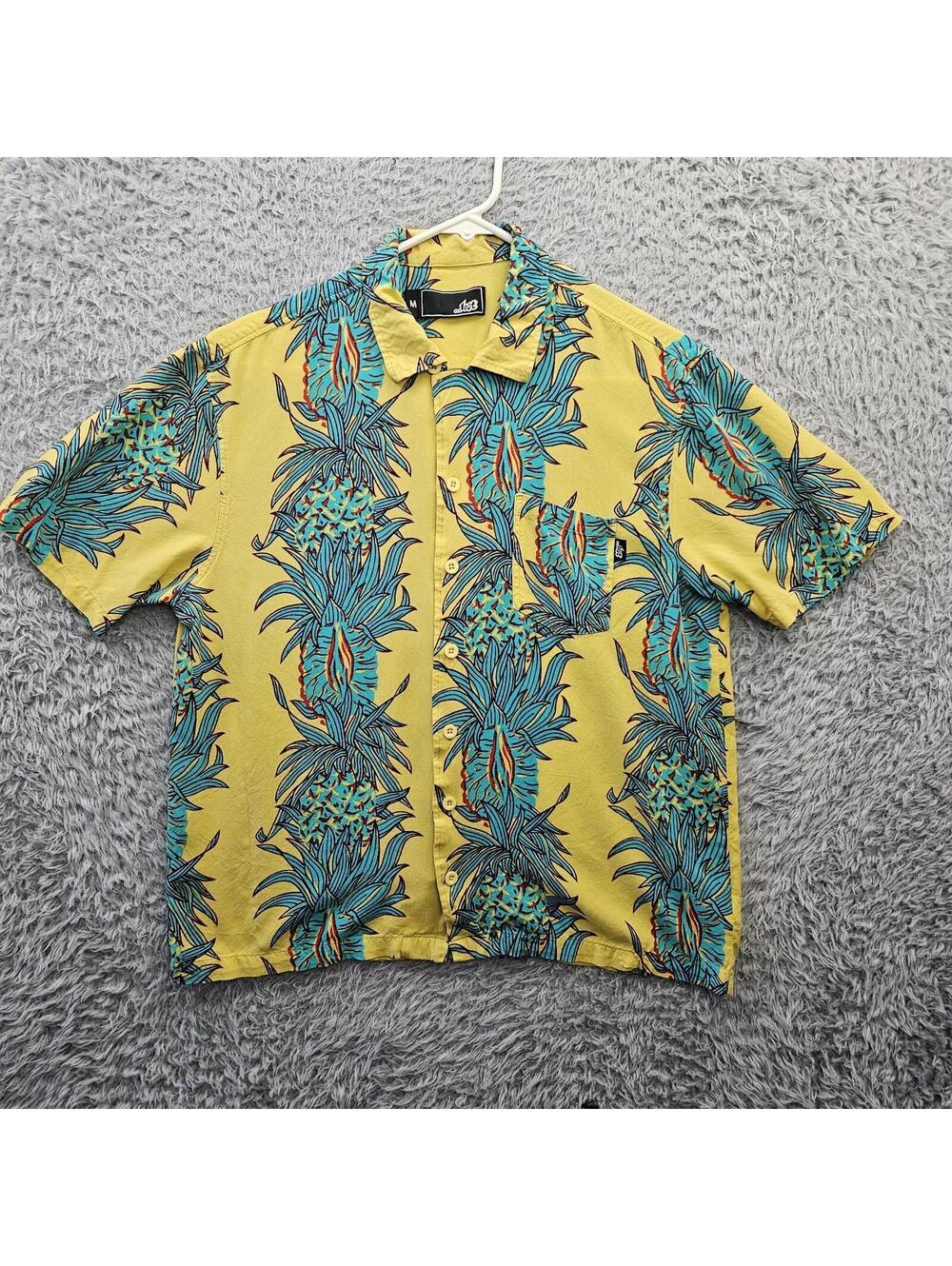 Lost Enterprises Hawaiian Shirt men Medium Pineapple Rayon viscose Loop Collar